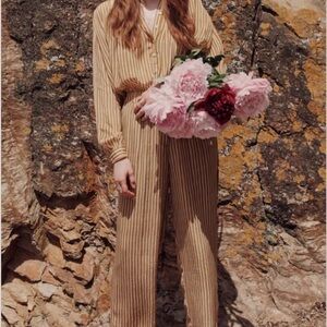 Elegant Striped Tan Button Down Shirt